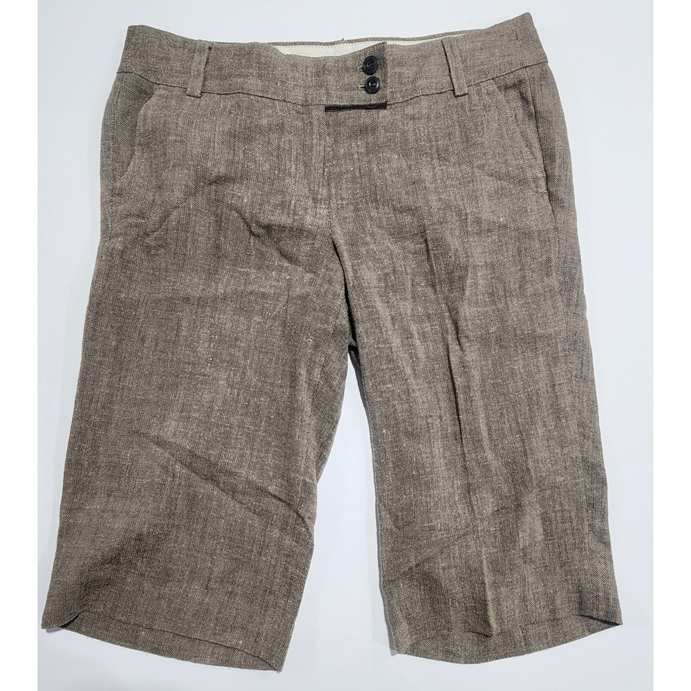 J. Crew Women's Brown Linen Blend City Fit Flat Front Bermuda Shorts Size 6